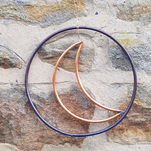 Copper moon and circle hanging decoration