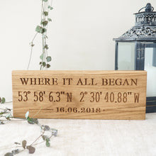 Load image into Gallery viewer, Personalised Engraved Oak Co-ordinate Sign
