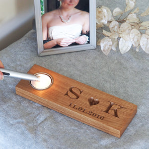 Personalised Solid Oak Tealight with Heart