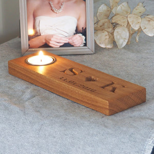 Personalised Solid Oak Tealight with Heart