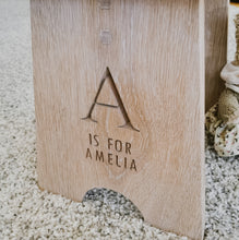 Load image into Gallery viewer, Personalised Contemporary Oak Child&#39;s Stool
