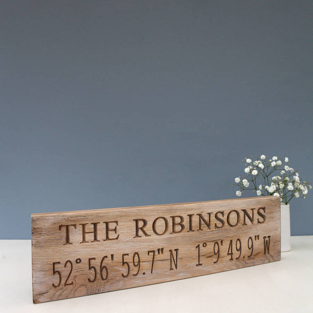 Contemporary Engraved Oak Family Location Sign