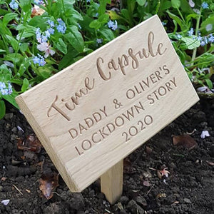 Time Capsule Garden Marker in Raw Oak