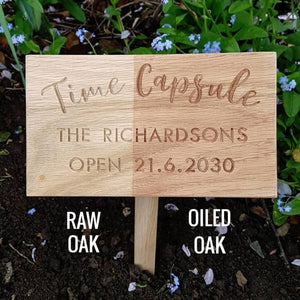 Time Capsule Garden Marker in Oiled Oak
